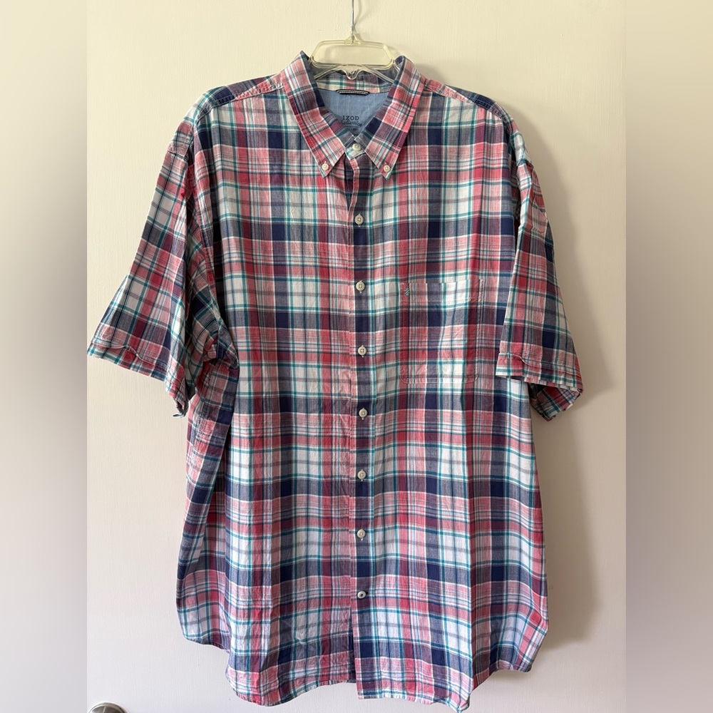 ⭐️Izod Saltwater Relaxed Classic Men’s Plaid Casual Button Down Shirt Size 2XLT